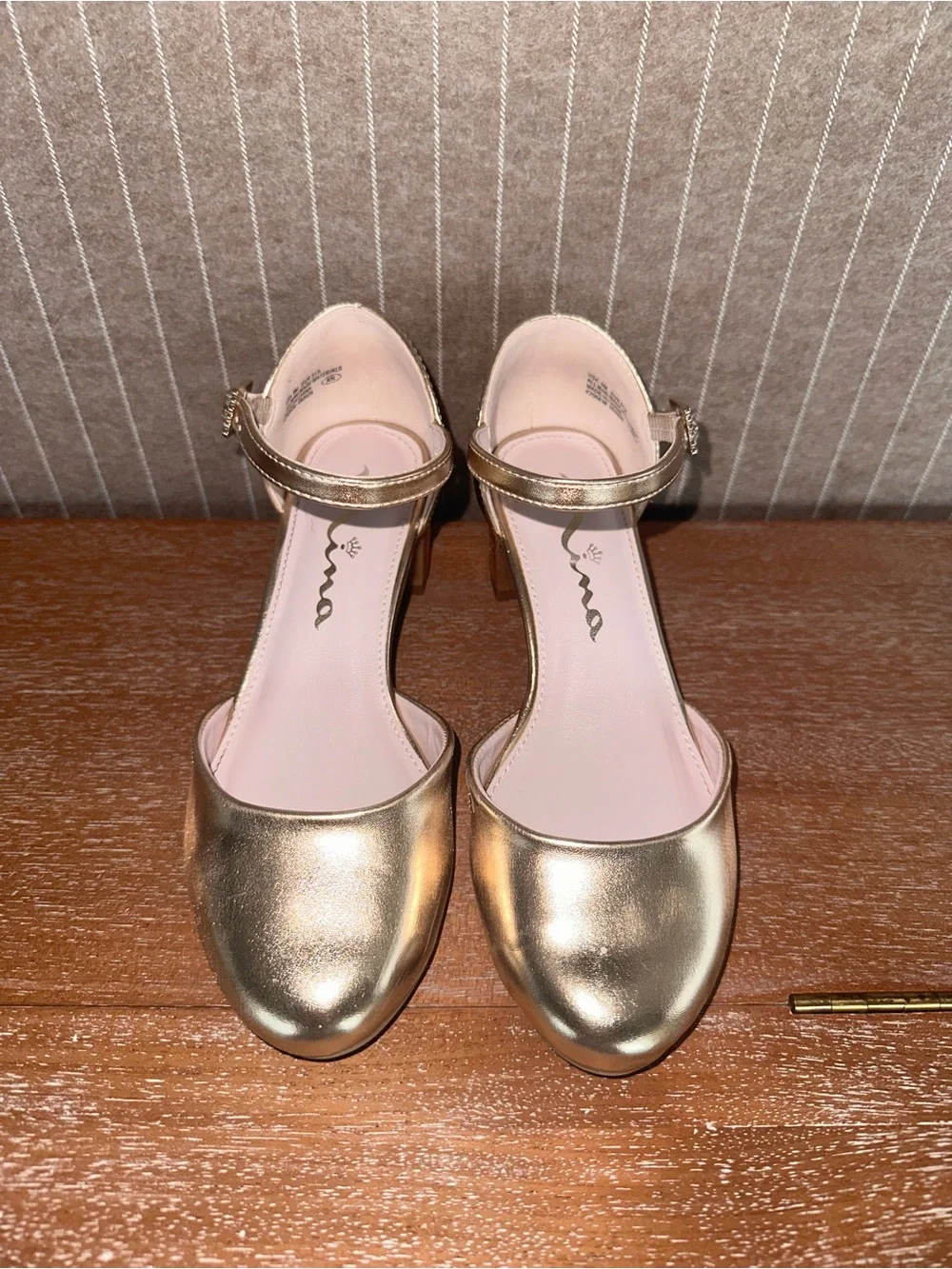 Nina Girls Metallic Gold Ankle-Strap Dress Shoes